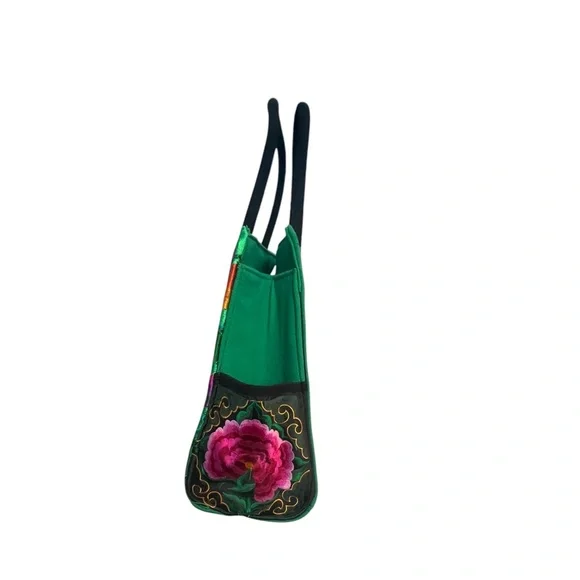 Handcrafted Floral Embroidered Shoulder Green Tote Bag – Unbranded, New - Picture 3 of 11